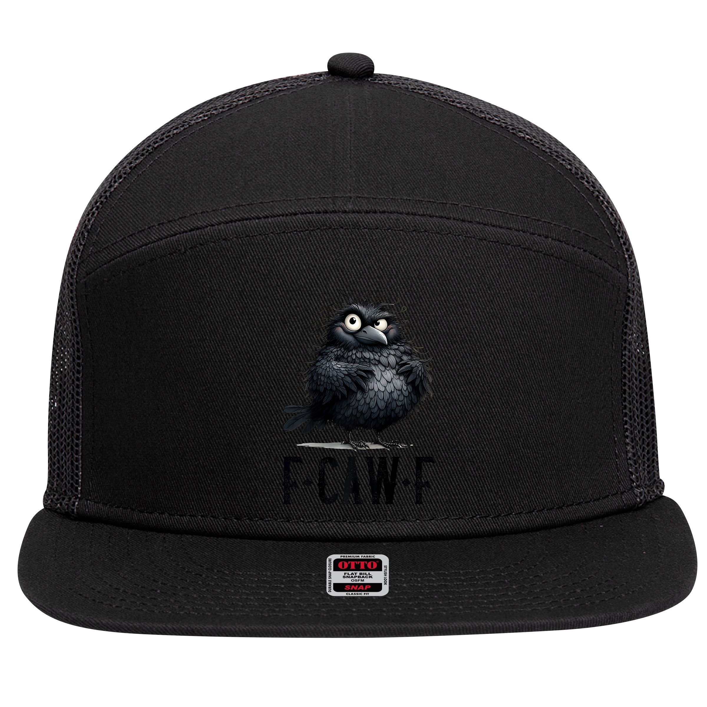 F-Caw-F Black Crow Black Bird Funny Crow F-Caw-F Premium 7 Panel Mesh Trucker Snapback Hat