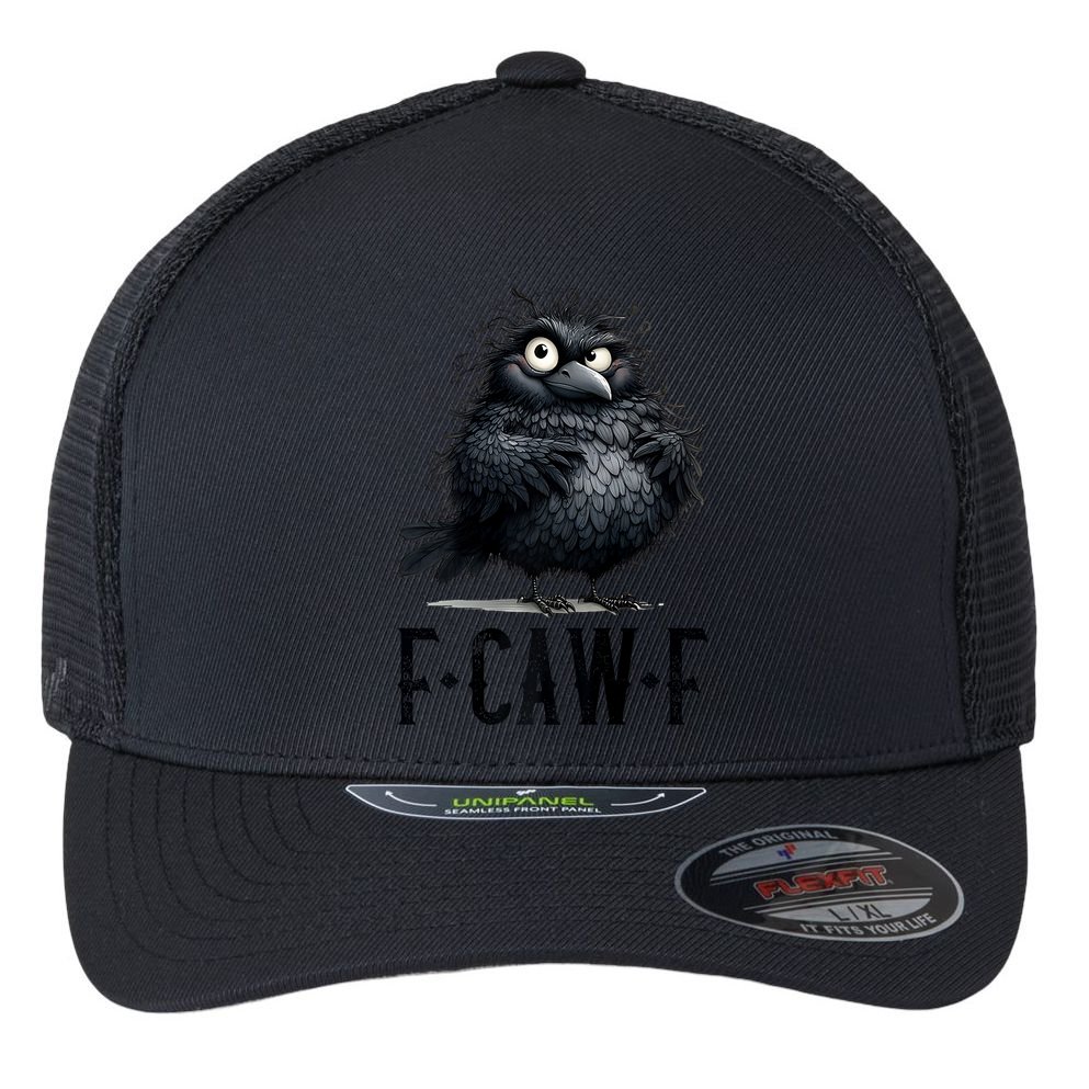 F-Caw-F Black Crow Black Bird Funny Crow F-Caw-F Premium Flexfit Unipanel Trucker Cap