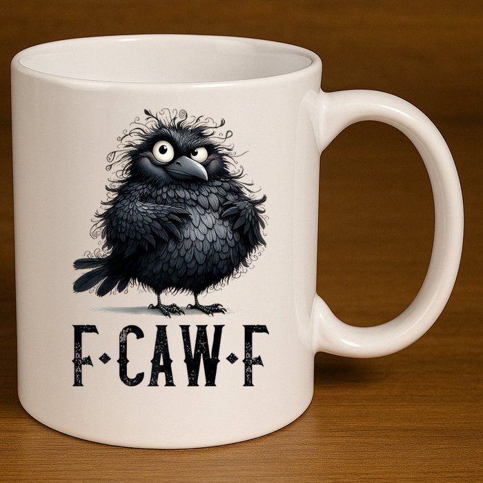 F-Caw-F Black Crow Black Bird Funny Crow F-Caw-F Premium 11oz C Handle Ceramic Mug