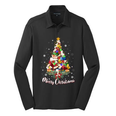 Funny Book Christmas Tree Teachers Bookworm Librarian Xmas Cool Gift Silk Touch Performance Long Sleeve Polo