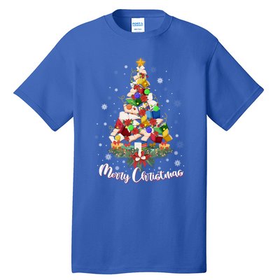 Funny Book Christmas Tree Teachers Bookworm Librarian Xmas Cool Gift Tall T-Shirt