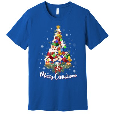 Funny Book Christmas Tree Teachers Bookworm Librarian Xmas Cool Gift Premium T-Shirt