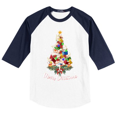 Funny Book Christmas Tree Teachers Bookworm Librarian Xmas Cool Gift Baseball Sleeve Shirt