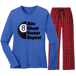 Funny Billiard Cool Gift For 8ball Pool Player Women's Long Sleeve Flannel Pajama Set 