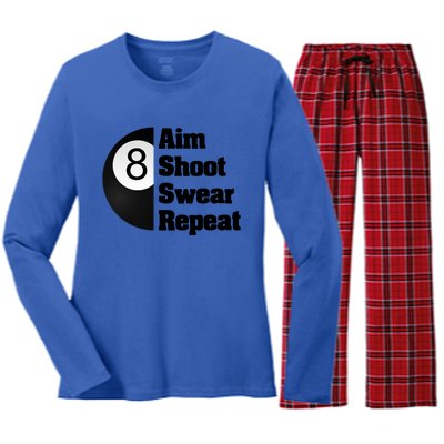 Funny Billiard Cool Gift For 8ball Pool Player Women's Long Sleeve Flannel Pajama Set 