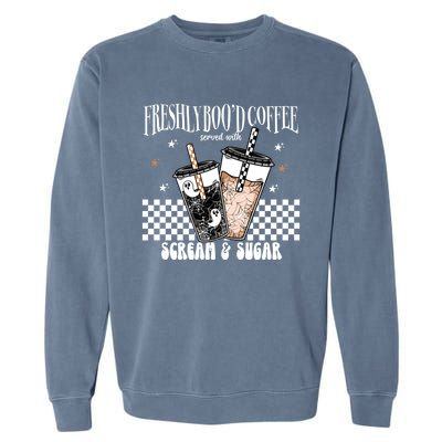 Freshly BooD Coffee With Scream And Sugar Halloween Cofee Cool Gift Garment-Dyed Sweatshirt