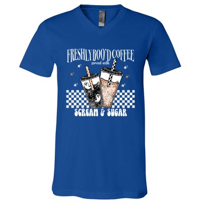 Freshly BooD Coffee With Scream And Sugar Halloween Cofee Cool Gift V-Neck T-Shirt