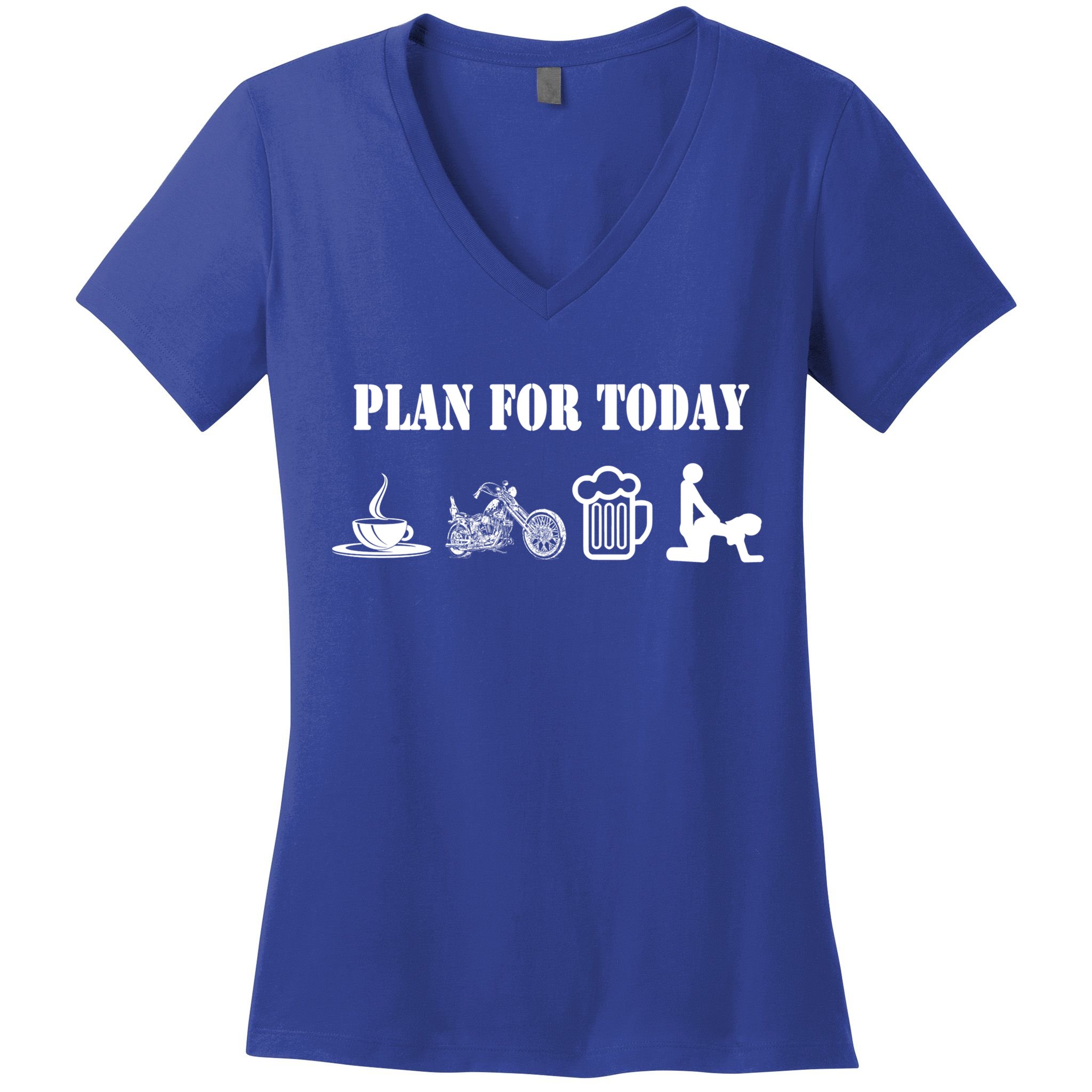 Funny Biker Chopper Motorcycle Plan For Day Gift Women's V-Neck T-Shirt
