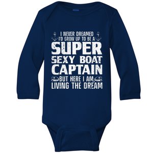 Funny Boat Captain Design For Boating Boat Captain Baby Long Sleeve Bodysuit