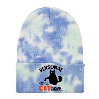 Funny Black Cat Personal Cat Servant Tie Dye 12in Knit Beanie