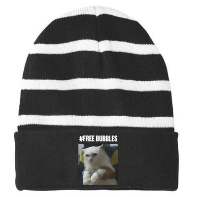 Free Bubbles Cat Striped Beanie with Solid Band