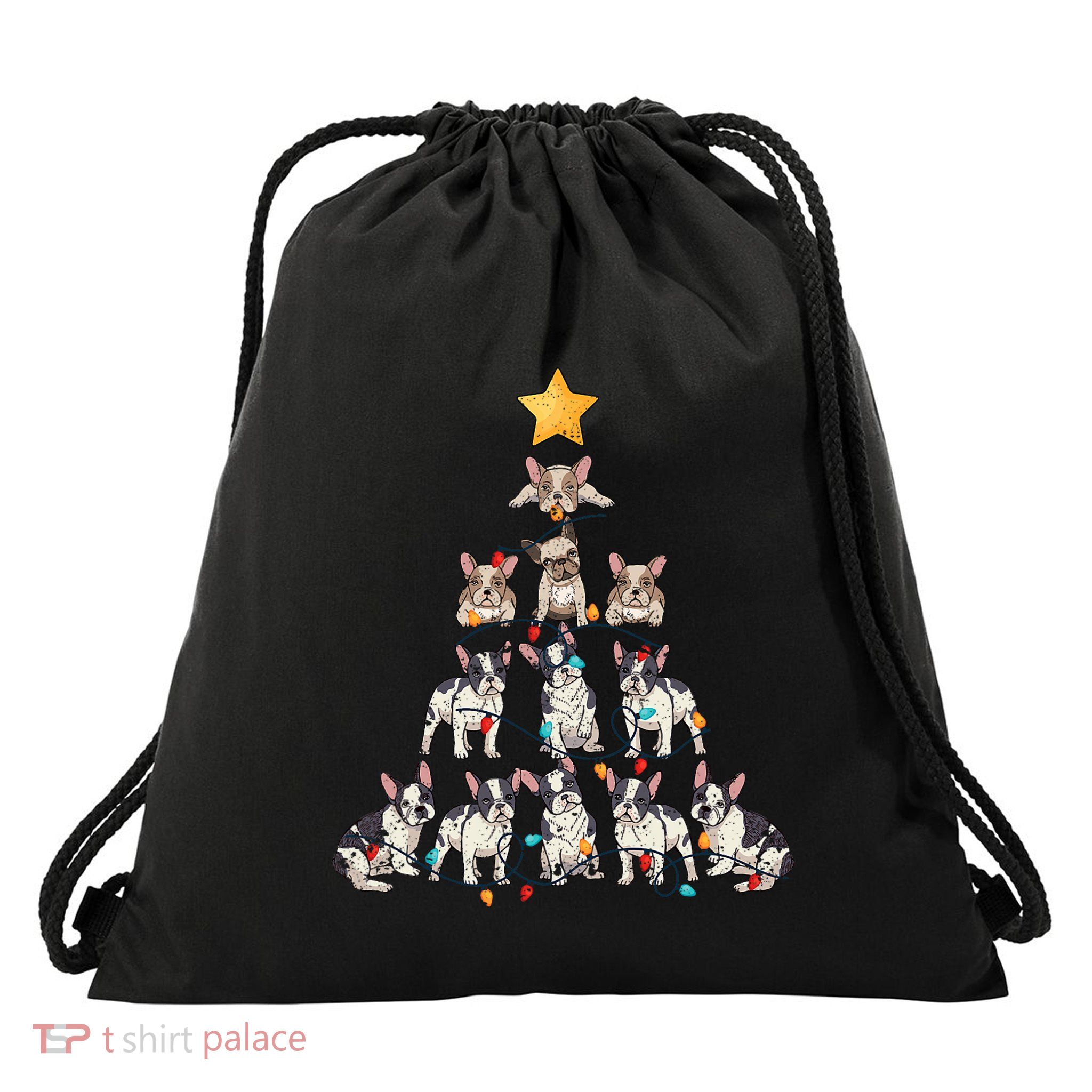 French Bulldog Christmas Tree Frenchie Dog Xmas Pjs Pajamas Drawstring Bag
