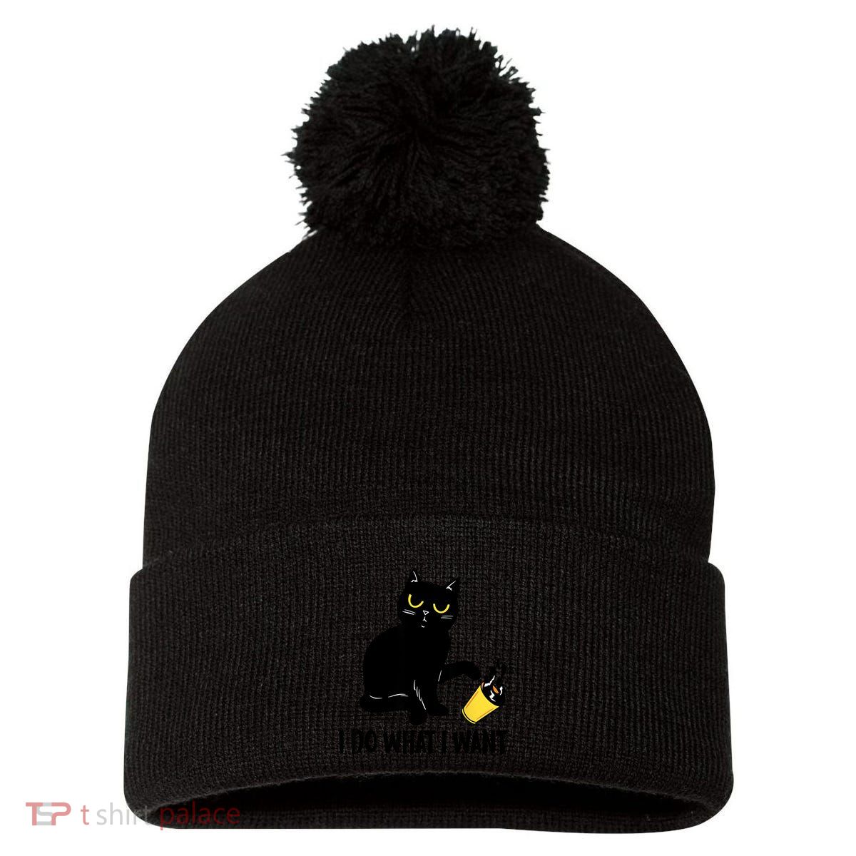 Funny Black Cat I Do What I Want Cat Lover Gifts Pom Pom 12in Knit Beanie