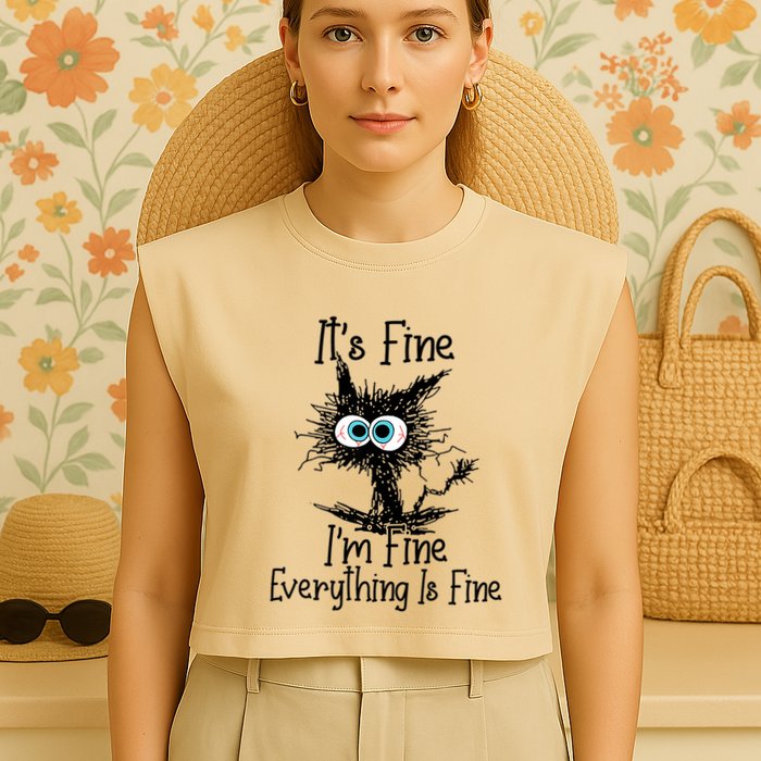 Funny Black Cat ItS Fine IM Fine Everything Is Fine Garment-Dyed Women's Muscle Tee