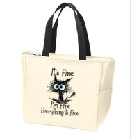 Funny Black Cat ItS Fine IM Fine Everything Is Fine Zip Tote Bag