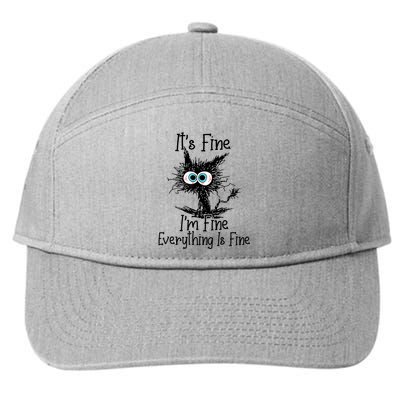 Funny Black Cat ItS Fine IM Fine Everything Is Fine 7-Panel Snapback Hat