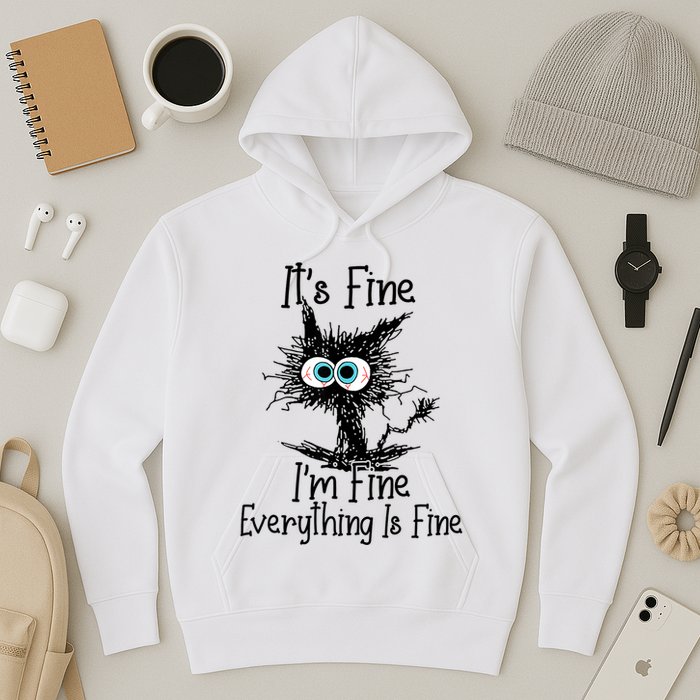 Funny Black Cat ItS Fine IM Fine Everything Is Fine Hoodie