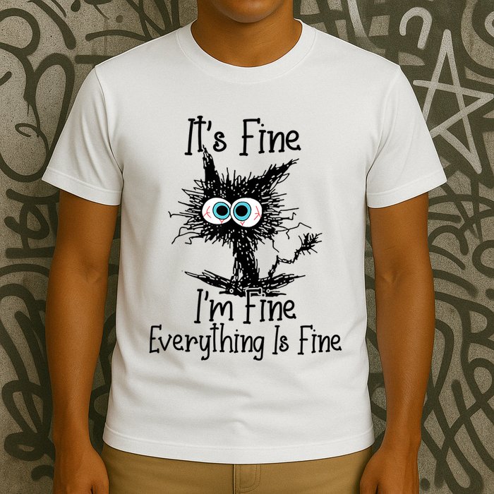 Funny Black Cat ItS Fine IM Fine Everything Is Fine T-Shirt
