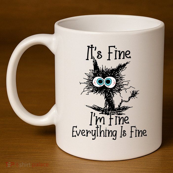 Funny Black Cat ItS Fine IM Fine Everything Is Fine 11oz C Handle Ceramic Mug