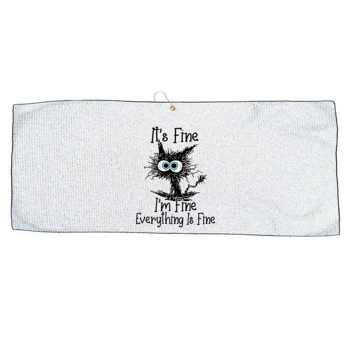 Funny Black Cat ItS Fine IM Fine Everything Is Fine Large Microfiber Waffle Golf Towel
