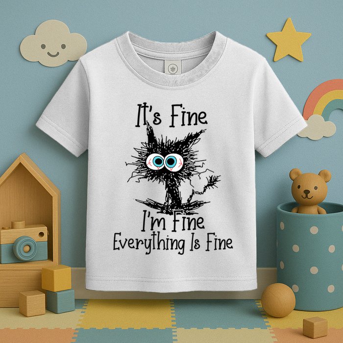 Funny Black Cat ItS Fine IM Fine Everything Is Fine Toddler T-Shirt