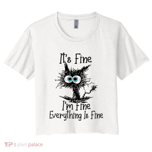 Funny Black Cat ItS Fine IM Fine Everything Is Fine Crop Top