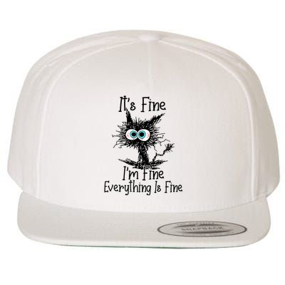Funny Black Cat ItS Fine IM Fine Everything Is Fine Wool Snapback Cap