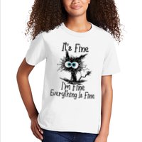 Funny Black Cat ItS Fine IM Fine Everything Is Fine Kids T-Shirt