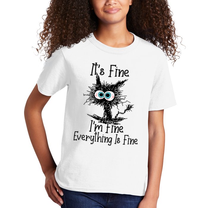 Funny Black Cat ItS Fine IM Fine Everything Is Fine Kids T-Shirt