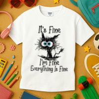 Funny Black Cat ItS Fine IM Fine Everything Is Fine Kids T-Shirt