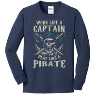 Funny Boat Captain Boating Pirate Motorboat Kids Long Sleeve Shirt