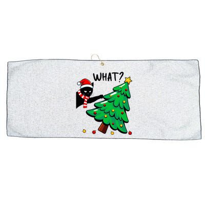 Funny Black Cat Pushing Christmas Tree Over Cat What Large Microfiber Waffle Golf Towel