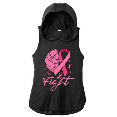 Fight Breast Cancer Volleyball Pink Ribbon Awareness Ladies PosiCharge Tri-Blend Wicking Draft Hoodie Tank