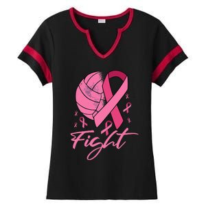 Fight Breast Cancer Volleyball Pink Ribbon Awareness Ladies Halftime Notch Neck Tee