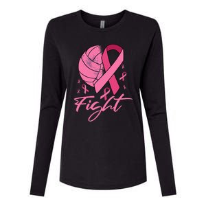 Fight Breast Cancer Volleyball Pink Ribbon Awareness Womens Cotton Relaxed Long Sleeve T-Shirt