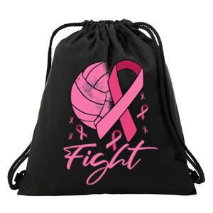 Fight Breast Cancer Volleyball Pink Ribbon Awareness Drawstring Bag