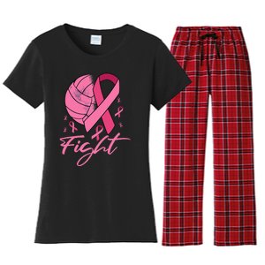 Fight Breast Cancer Volleyball Pink Ribbon Awareness Women's Flannel Pajama Set