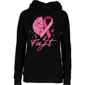 Fight Breast Cancer Volleyball Pink Ribbon Awareness Womens Funnel Neck Pullover Hood