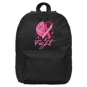 Fight Breast Cancer Volleyball Pink Ribbon Awareness 16 in Basic Backpack