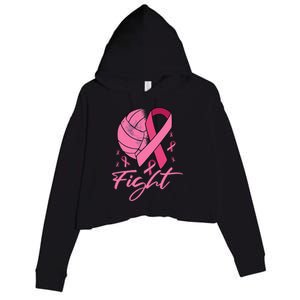 Fight Breast Cancer Volleyball Pink Ribbon Awareness Crop Fleece Hoodie