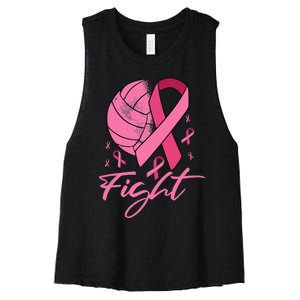 Fight Breast Cancer Volleyball Pink Ribbon Awareness Women's Racerback Cropped Tank