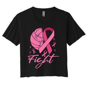 Fight Breast Cancer Volleyball Pink Ribbon Awareness Women's Crop Top Tee