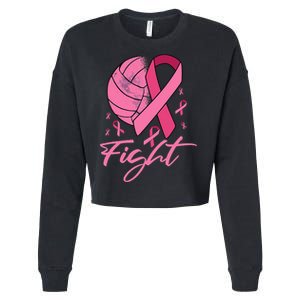 Fight Breast Cancer Volleyball Pink Ribbon Awareness Cropped Pullover Crew