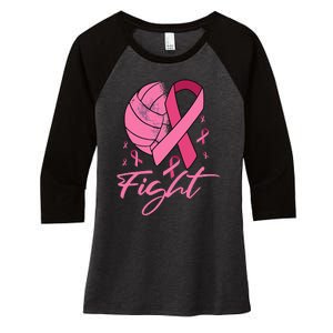 Fight Breast Cancer Volleyball Pink Ribbon Awareness Women's Tri-Blend 3/4-Sleeve Raglan Shirt