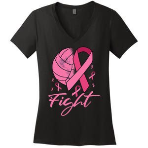 Fight Breast Cancer Volleyball Pink Ribbon Awareness Women's V-Neck T-Shirt