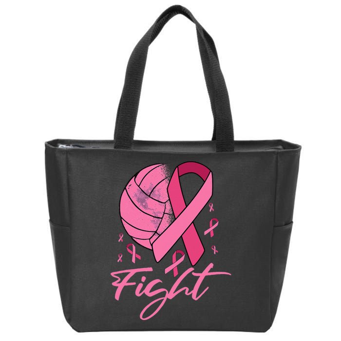 Fight Breast Cancer Volleyball Pink Ribbon Awareness Zip Tote Bag