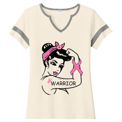 Fighting Breast Cancer Warrior Rosie Riveter Women Gift Ladies Halftime Notch Neck Tee