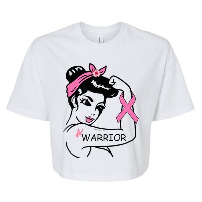 Fighting Breast Cancer Warrior Rosie Riveter Women Gift Bella+Canvas Jersey Crop Tee