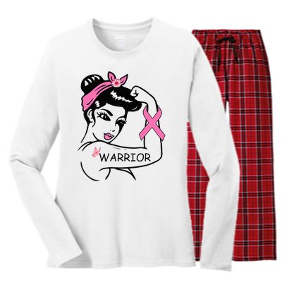 Fighting Breast Cancer Warrior Rosie Riveter Women Gift Women's Long Sleeve Flannel Pajama Set 