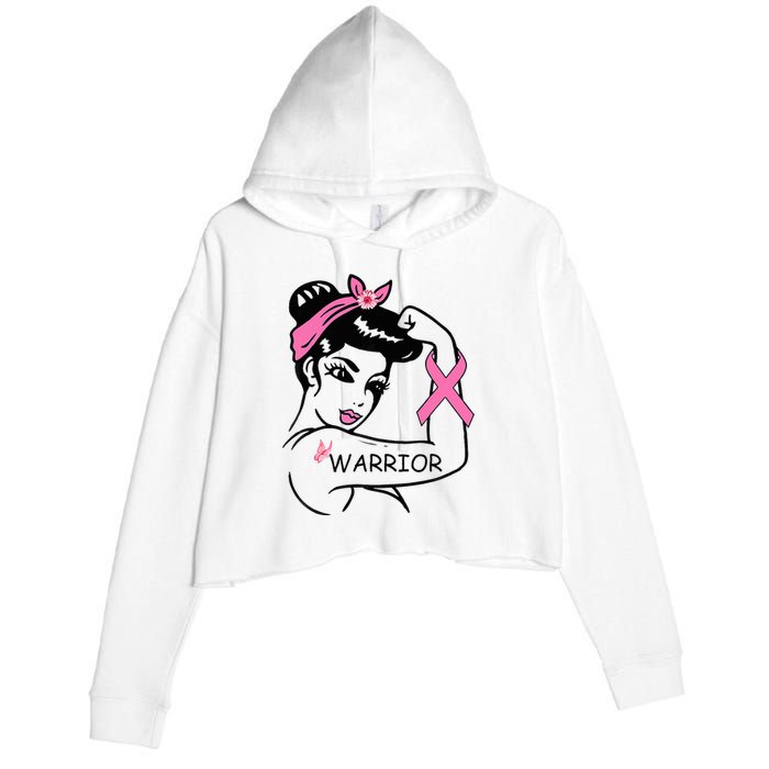 Fighting Breast Cancer Warrior Rosie Riveter Women Gift Crop Fleece Hoodie